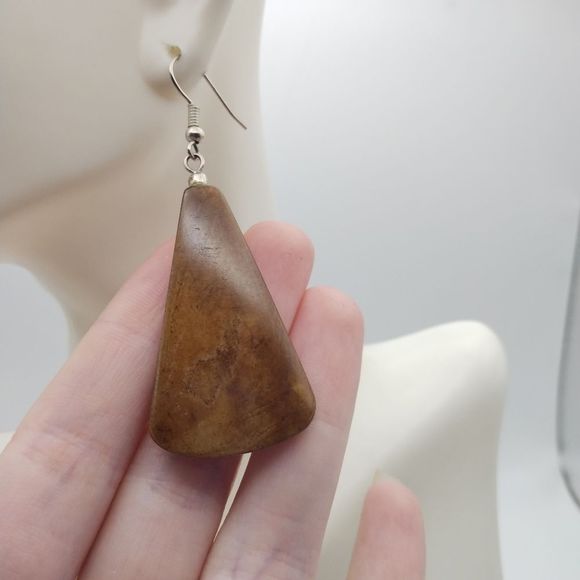 Jewelry - Wooden carved drop earrings